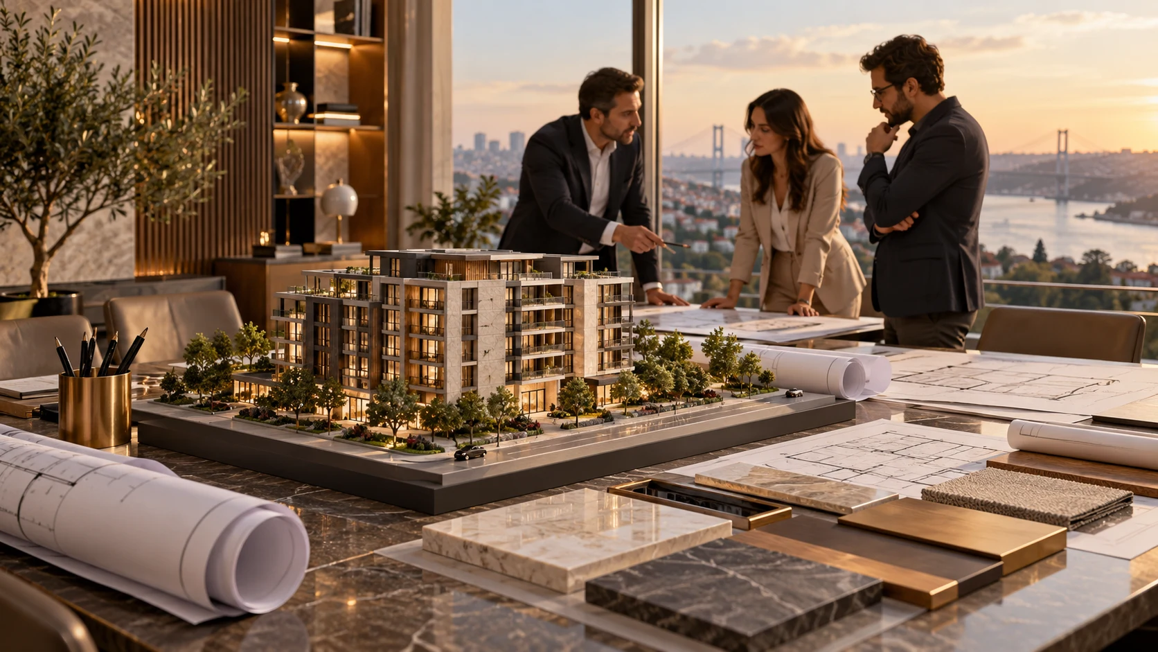Mimari maket ve proje planları üzerinden değerlendirme yapılan 3D çalışma ortamı